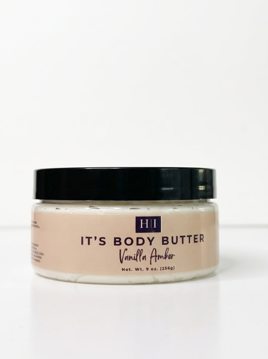 House of Imela Vanilla Amber Body Butter, 9 oz jar, front label