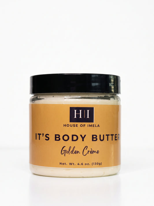 House of Imela Golden Crème Body Butter, 4.6 oz jar, front label
