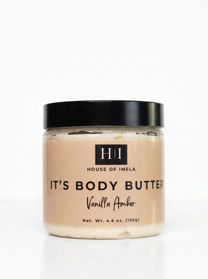 House of Imela Vanilla Amber Body Butter, 4.6 oz jar, front label