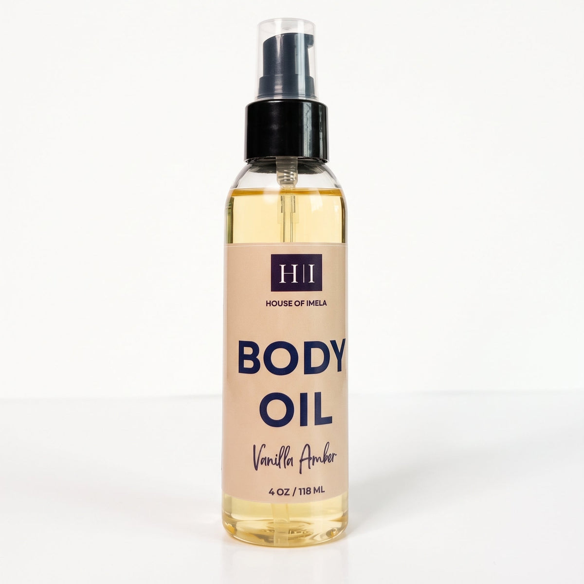 House of Imela Vanilla Amber Moisturizing Body Oil, 4 oz pump bottle