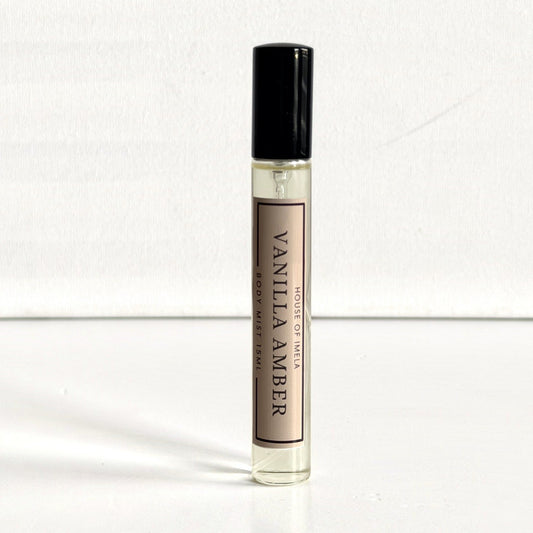 House of Imela Vanilla Amber Body Mist, 15 ml”.
